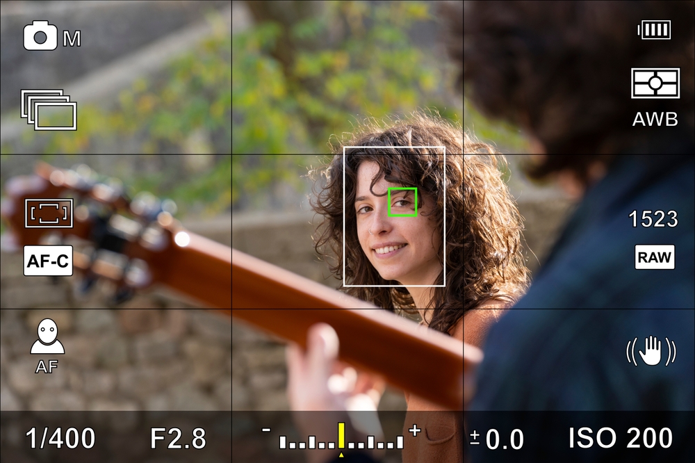 camera viewfinder with the auto focus green square