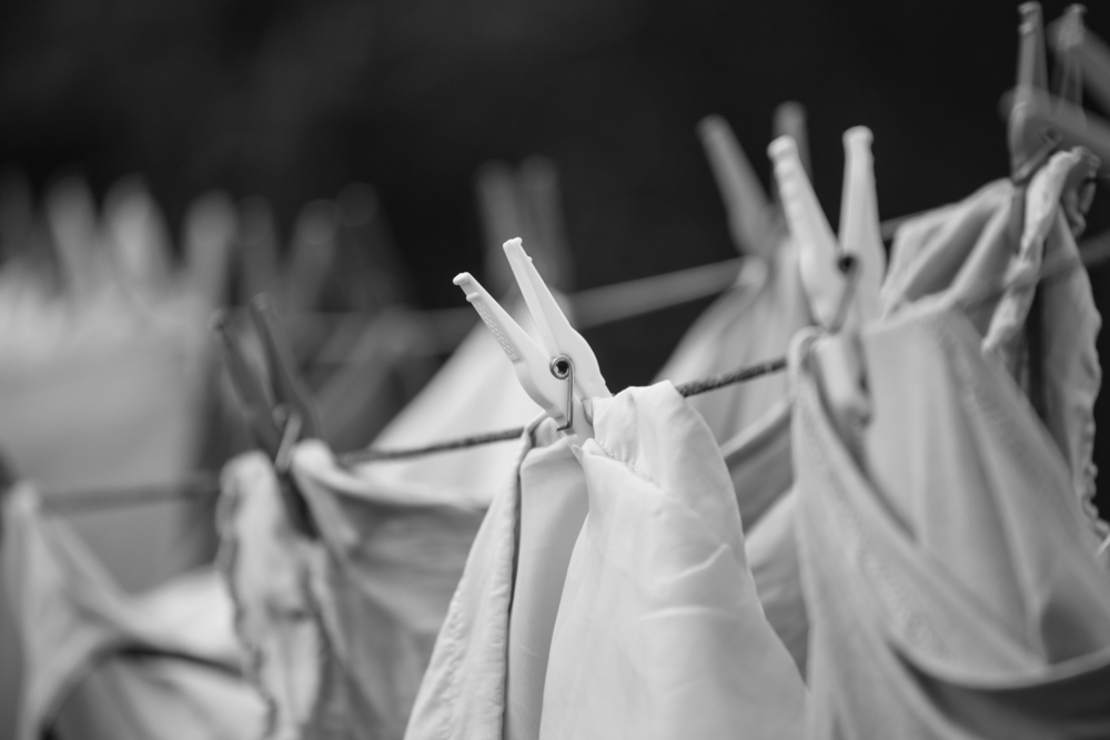Clothes pins on a clothesline BW