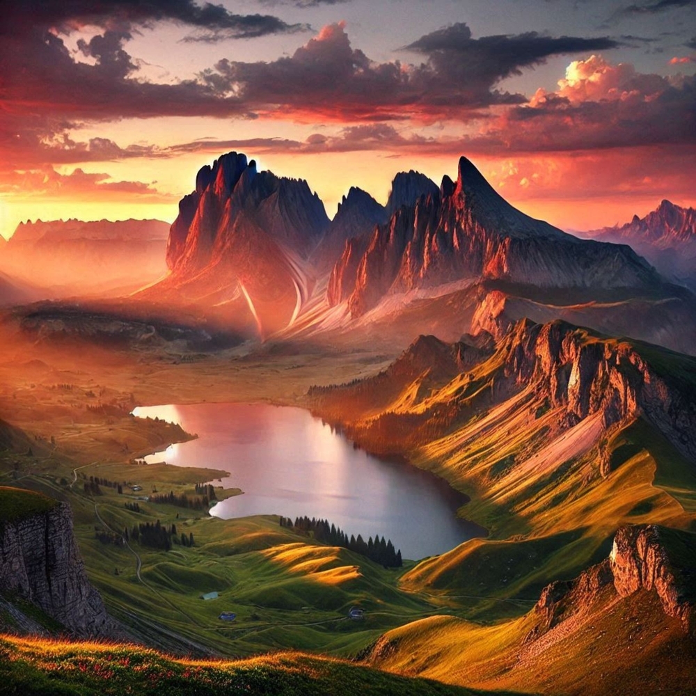 mountain range at sunset with vibrant colors in the sky