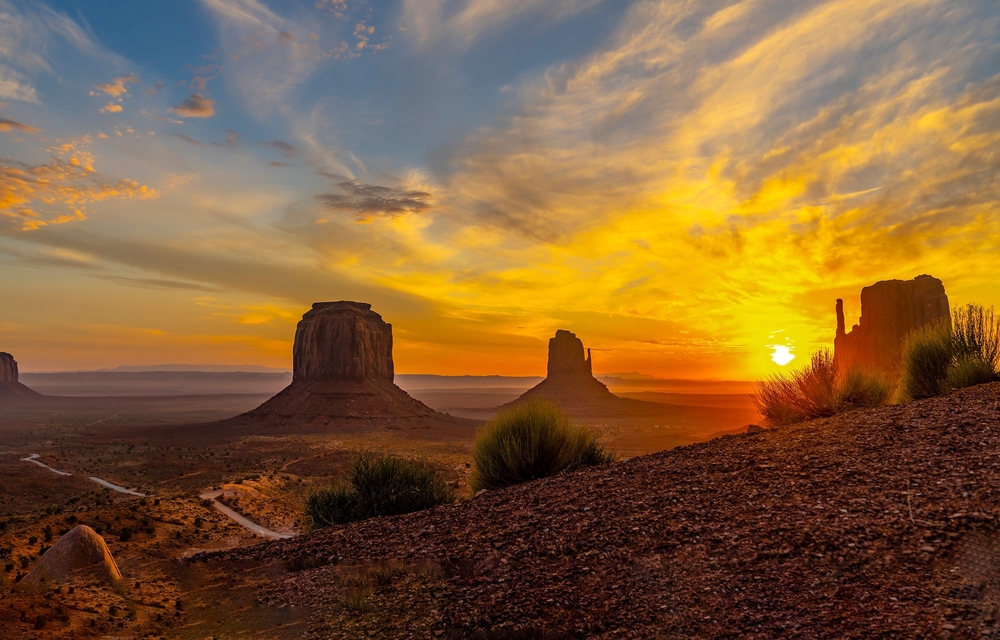 Sky over the canyon desert at dawn